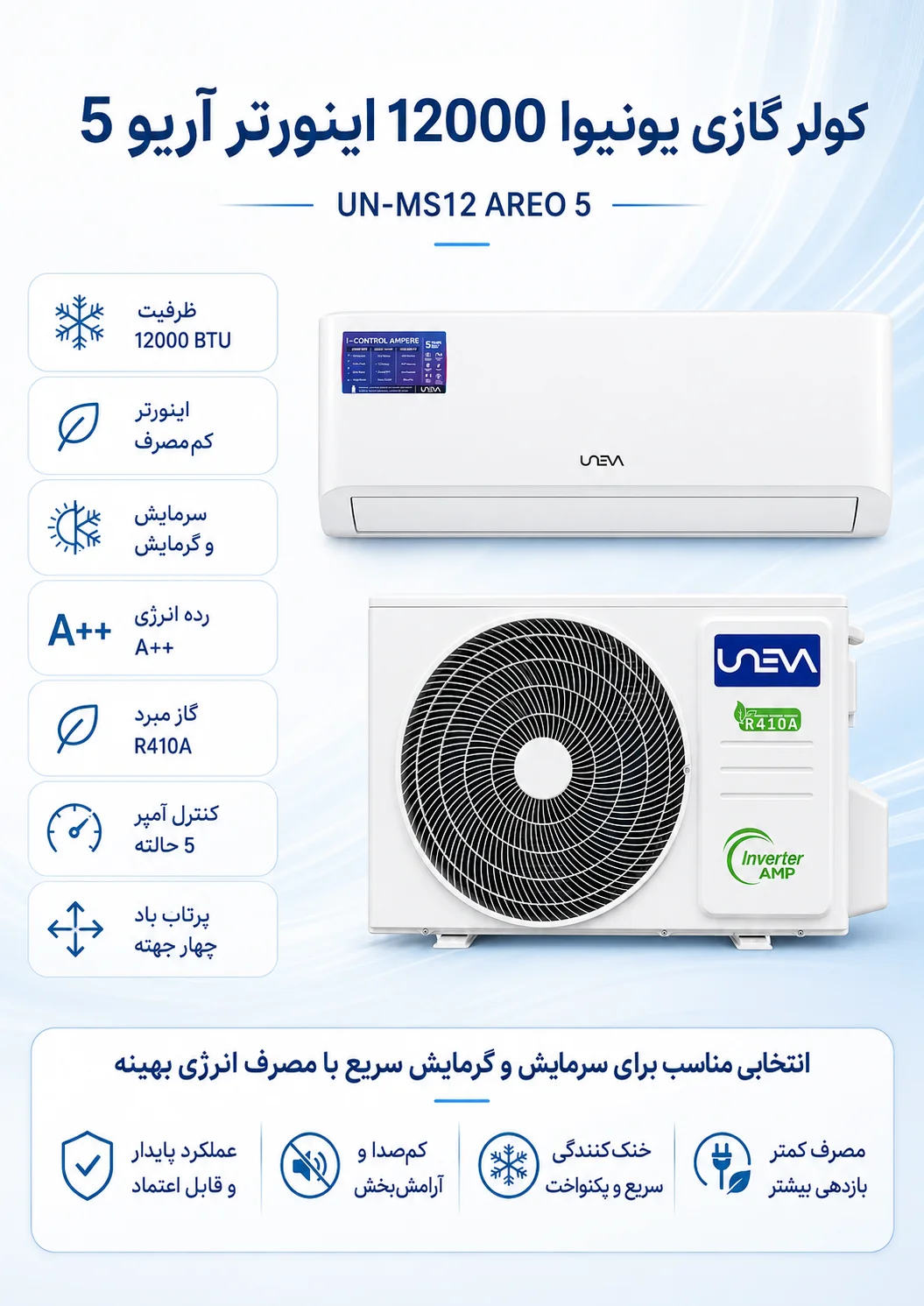 کولر گازی یونیوا اینورتر مدل UN-MS12 AREO 5