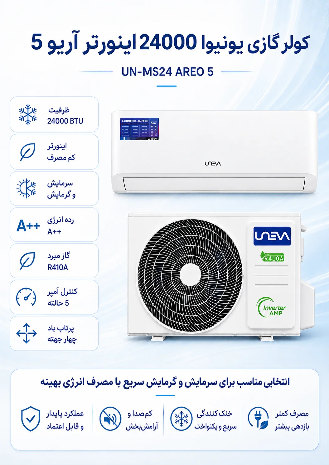 کولر گازی یونیوا اینورتر مدل UN-MS24 AREO 5