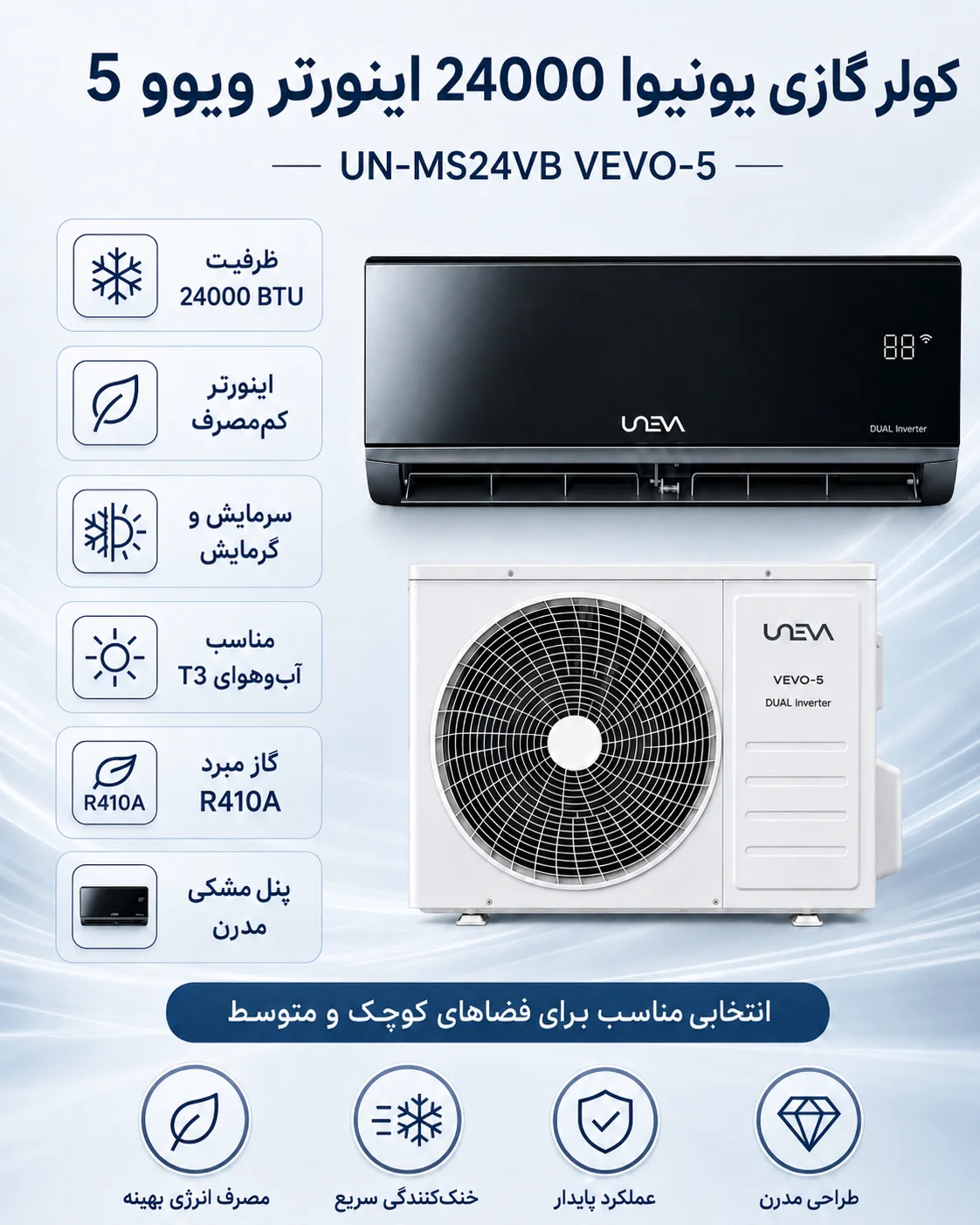 کولر گازی یونیوا اینورتر مدل UN-MS24VB VEVO-5